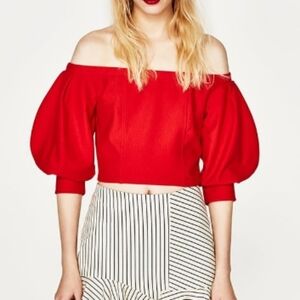 Zara Trafaluc, Off Shoulder Puffed Sleeve Top, Size‎ Medium